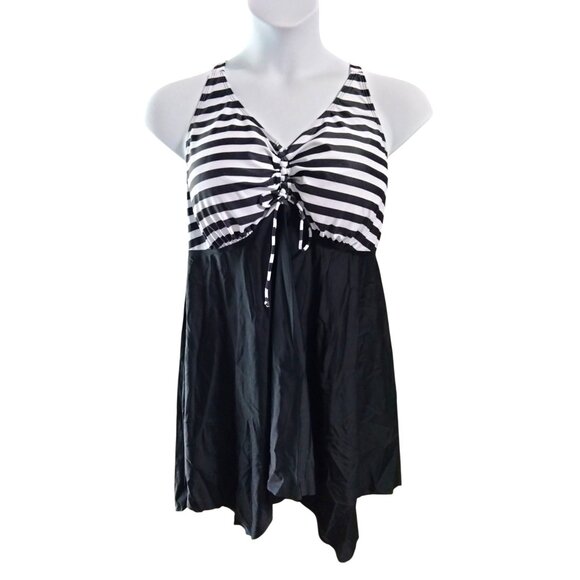 Nieyook Chest Drawstring Striped Swimdress High Waisted Boy Shorts Size 24W - Picture 3 of 11